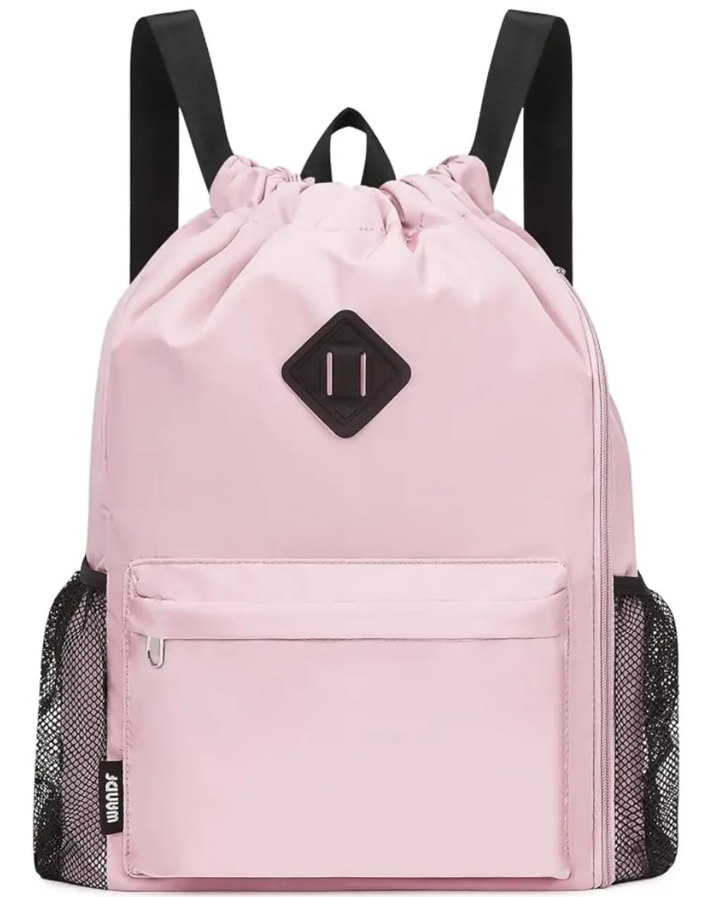 Drawstring Backpack with Shoe Compartment, Sports Gym Bag, Water-Resistant- Pink